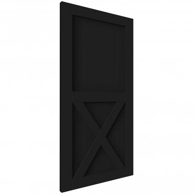 Black Internal Primed 1 Panel X Brace Sliding Barn Door - Black Top Mounted - Image 2