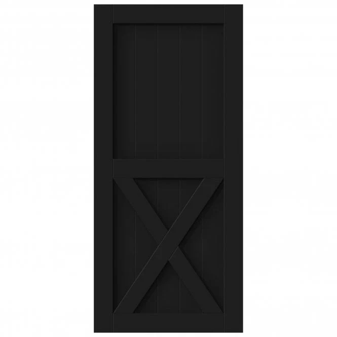 Black Internal Primed 1 Panel X Brace Sliding Barn Door - Black Top Mounted - Image 3
