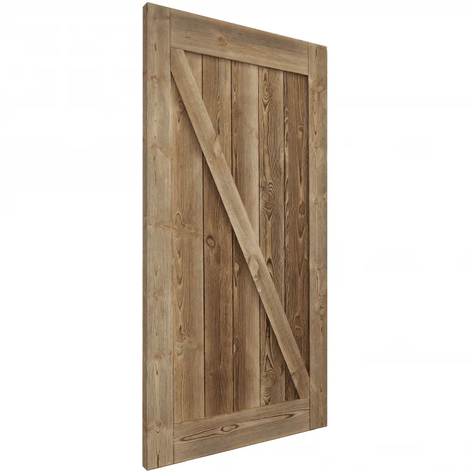 Carbonised Internal Pine 1 Panel Brace Sliding Barn Door - Black Face Mounted - Image 2
