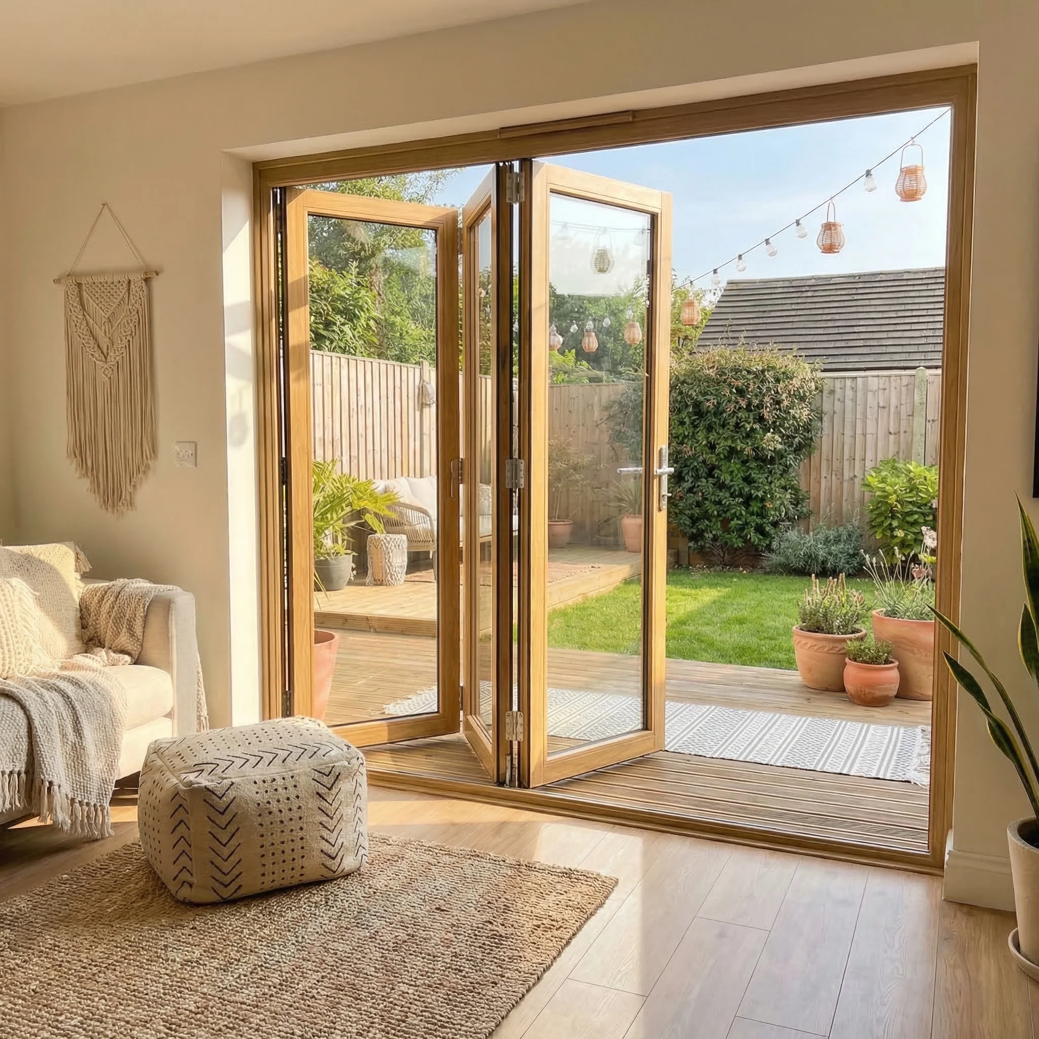 Oak External Fully Finished External Folding Patio Door Set 3+0 - Image 15
