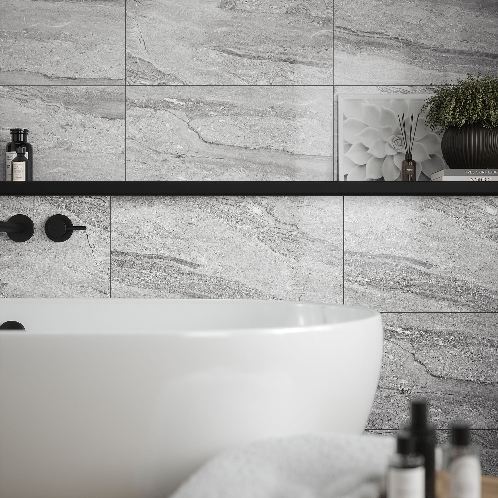 Grey - Arden 8.3mm Gloss Tile Sample (P12880) - Image 2