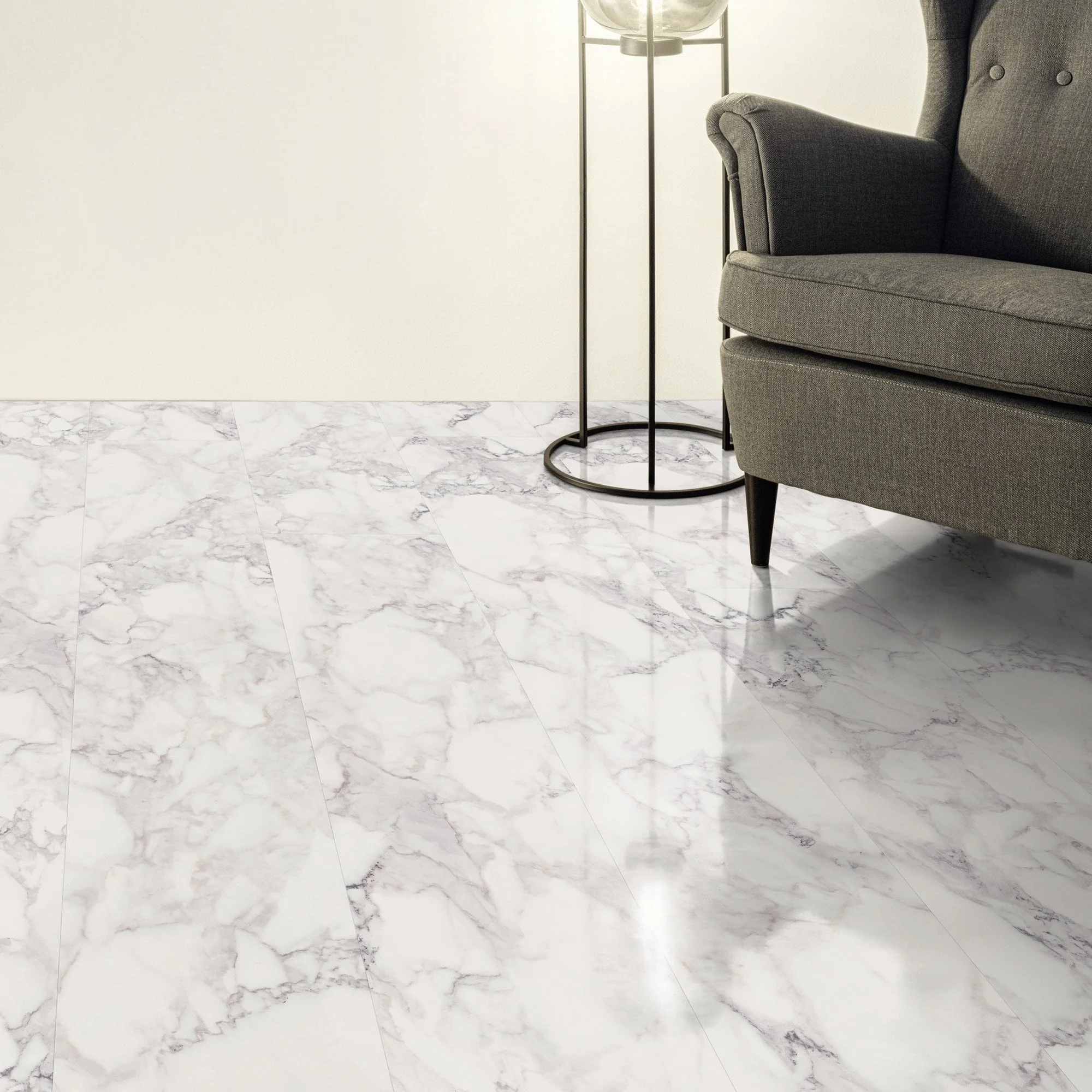White Marble - Aqua Pro 8.5mm High Gloss Laminate Flooring (122130) - Image 4