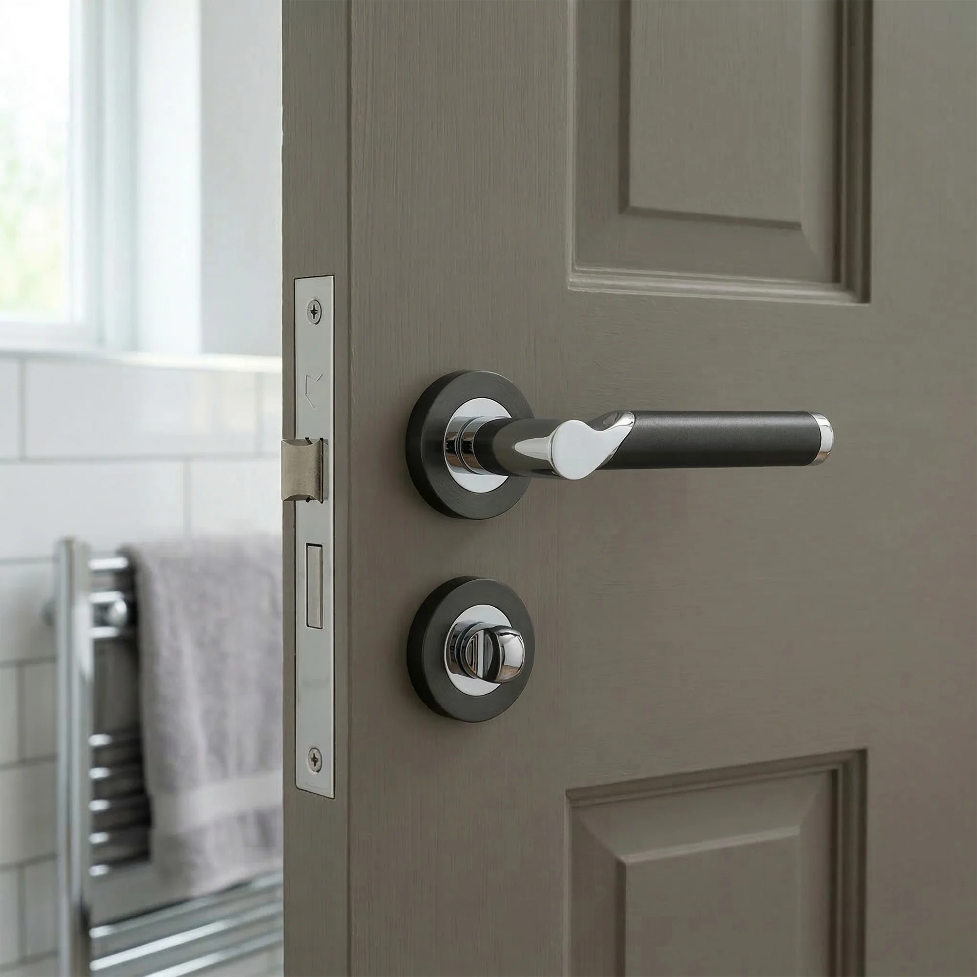 Hydrus Privacy Internal Lever Door Handle Set - Polished Chrome and Black Nickel - Image 2