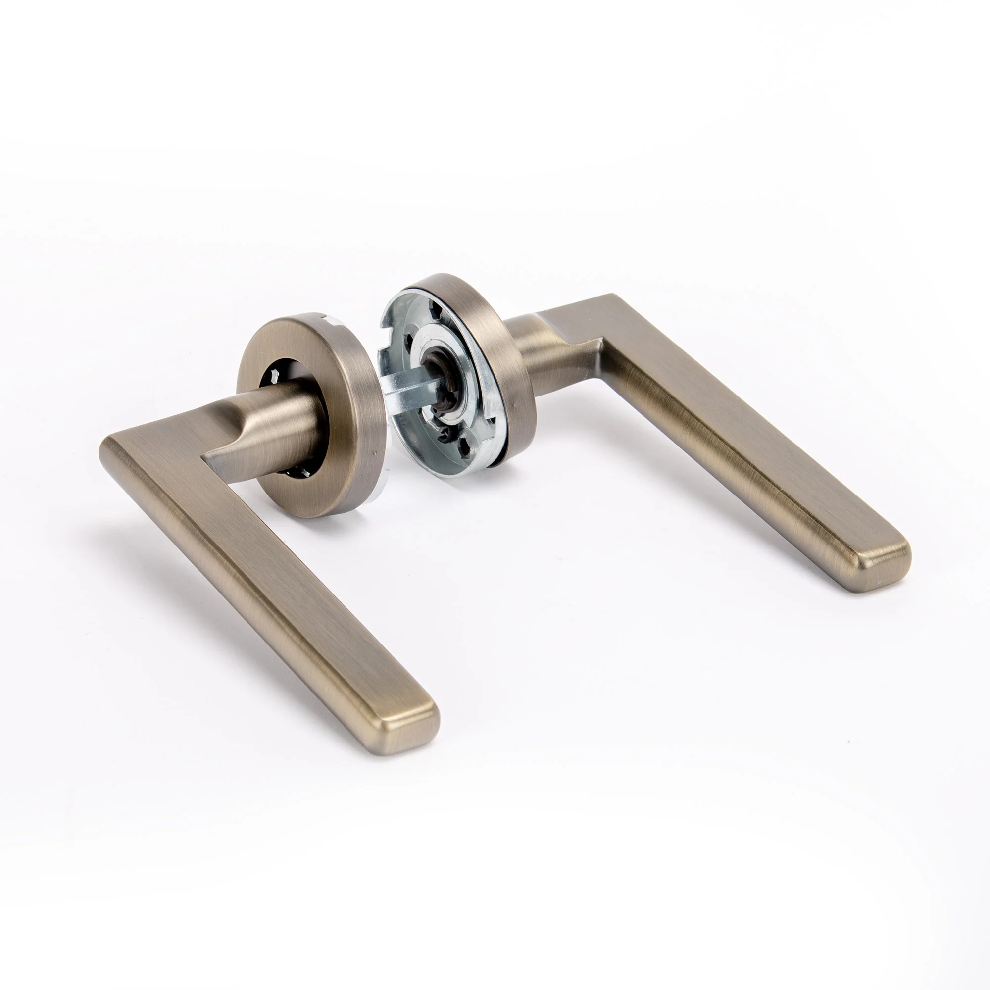 Superior Luna Lever on Round Rose Bathroom Handle Set - Antique Brass - Image 2
