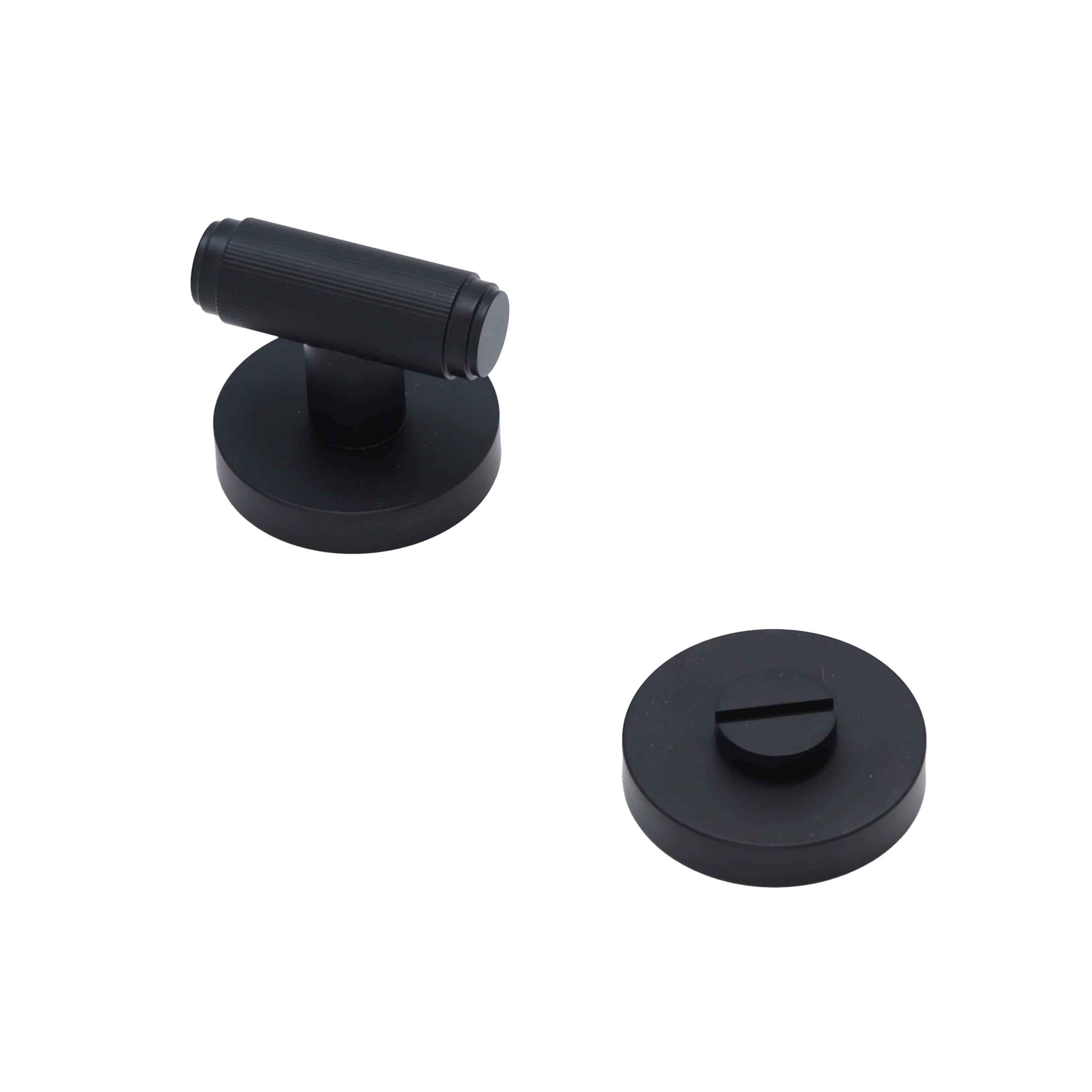 Fluted Lever on Round Rose Bathroom Door Handle Set - Matt Black - Image 3