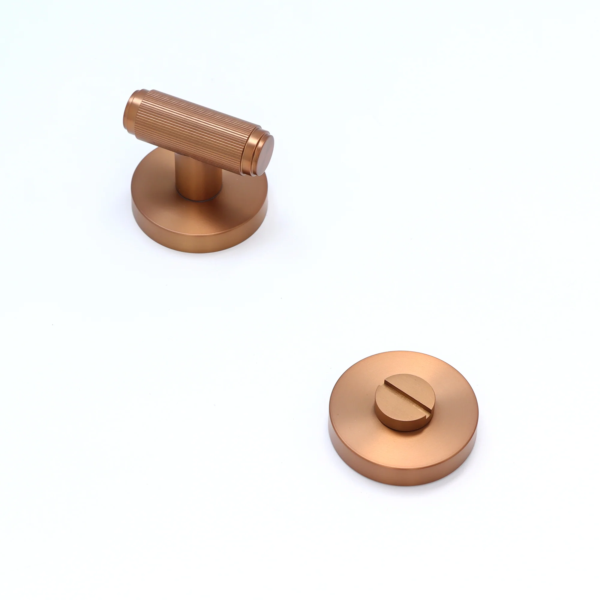 Fluted Lever on Round Rose Bathroom Door Handle Set - Rose Gold - Image 3