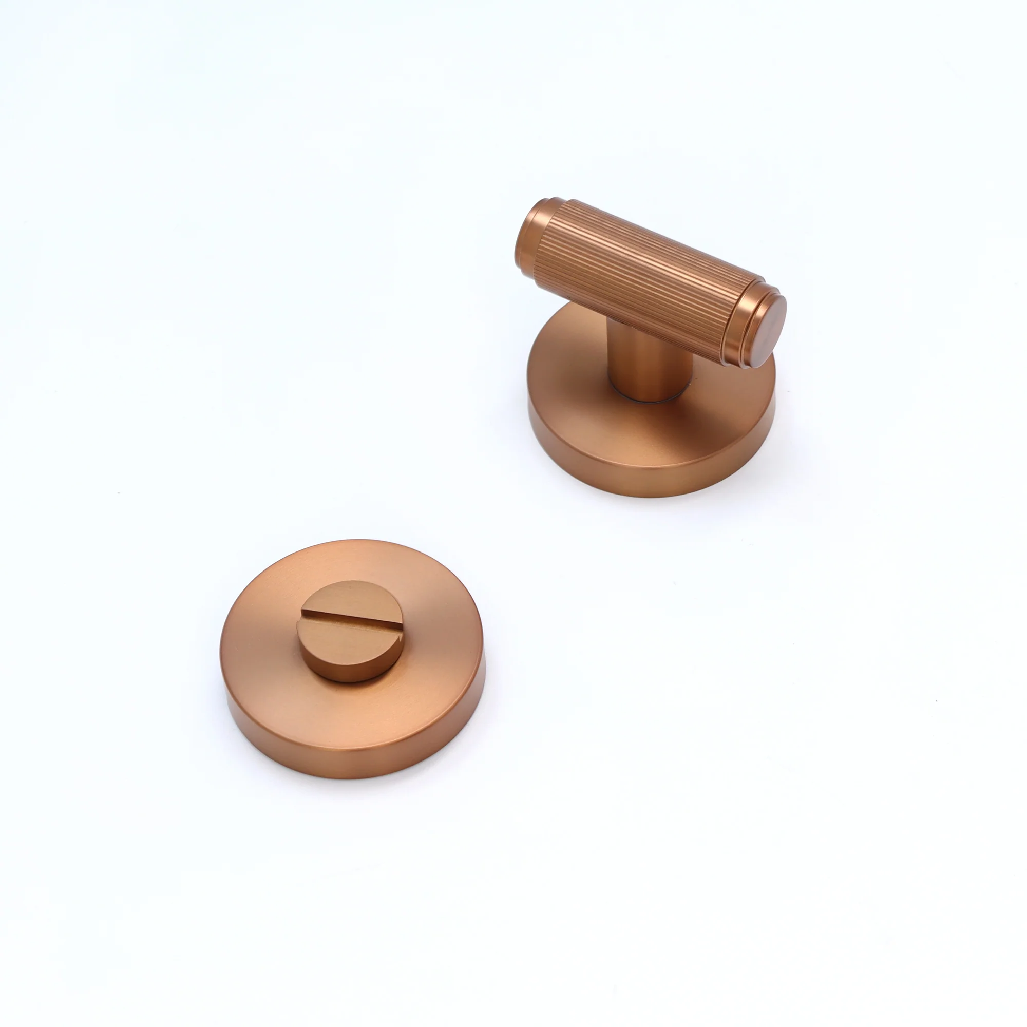 Fluted Lever on Round Rose Bathroom Door Handle Set - Rose Gold - Image 4