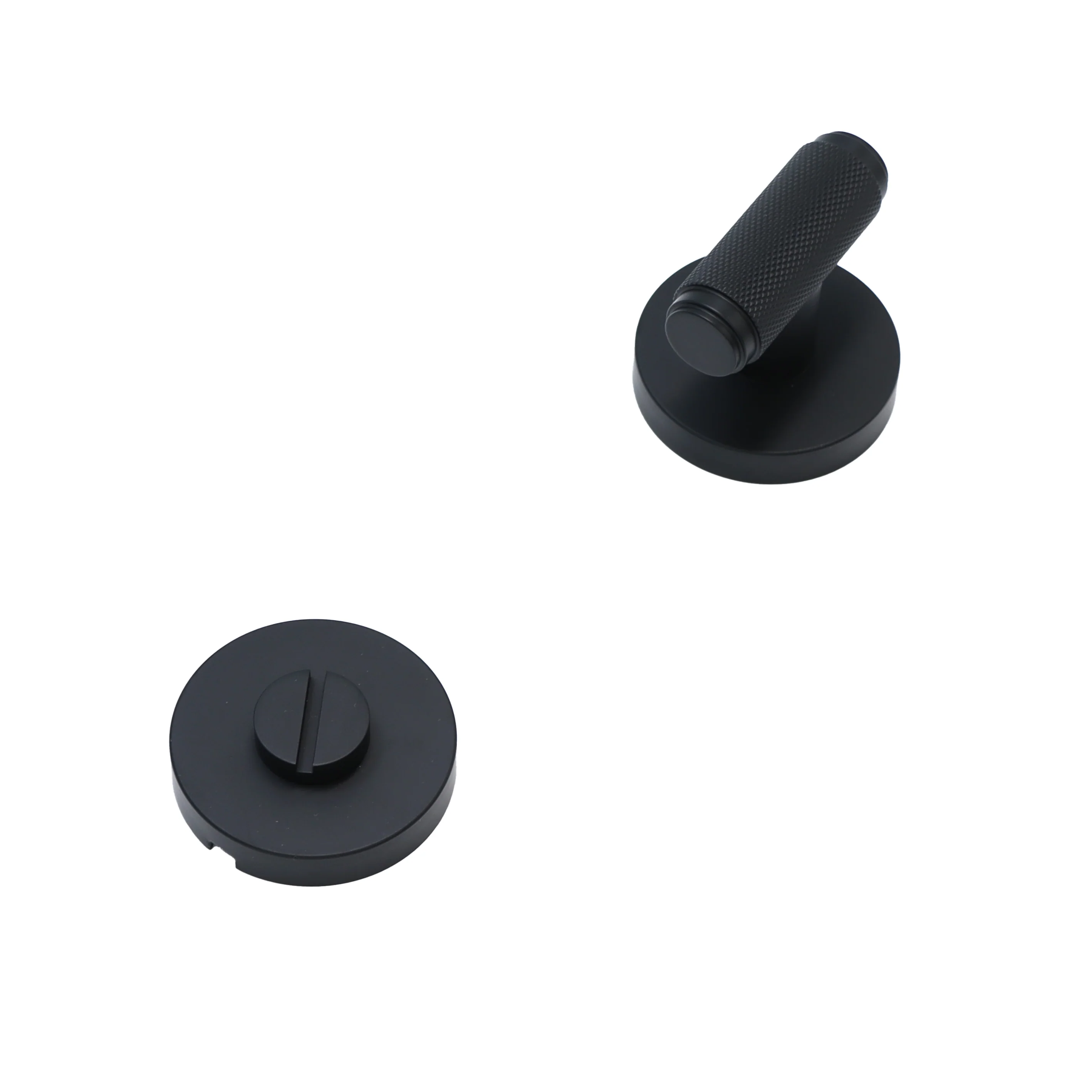Knurled Lever on Round Rose Bathroom Door Handle Set - Matt Black - Image 4