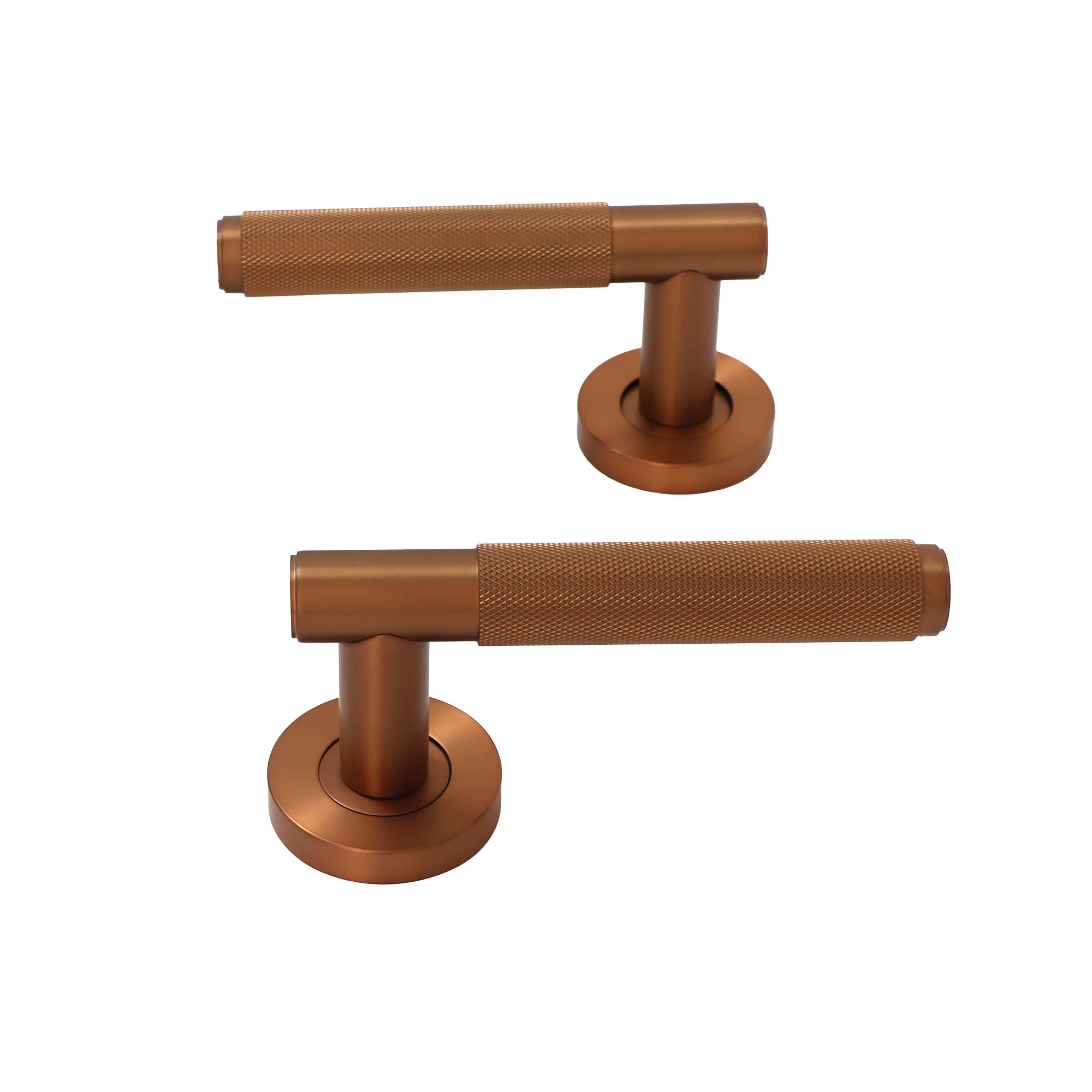 Knurled Lever on Round Rose Door Handle Set - Rose Gold - Image 5