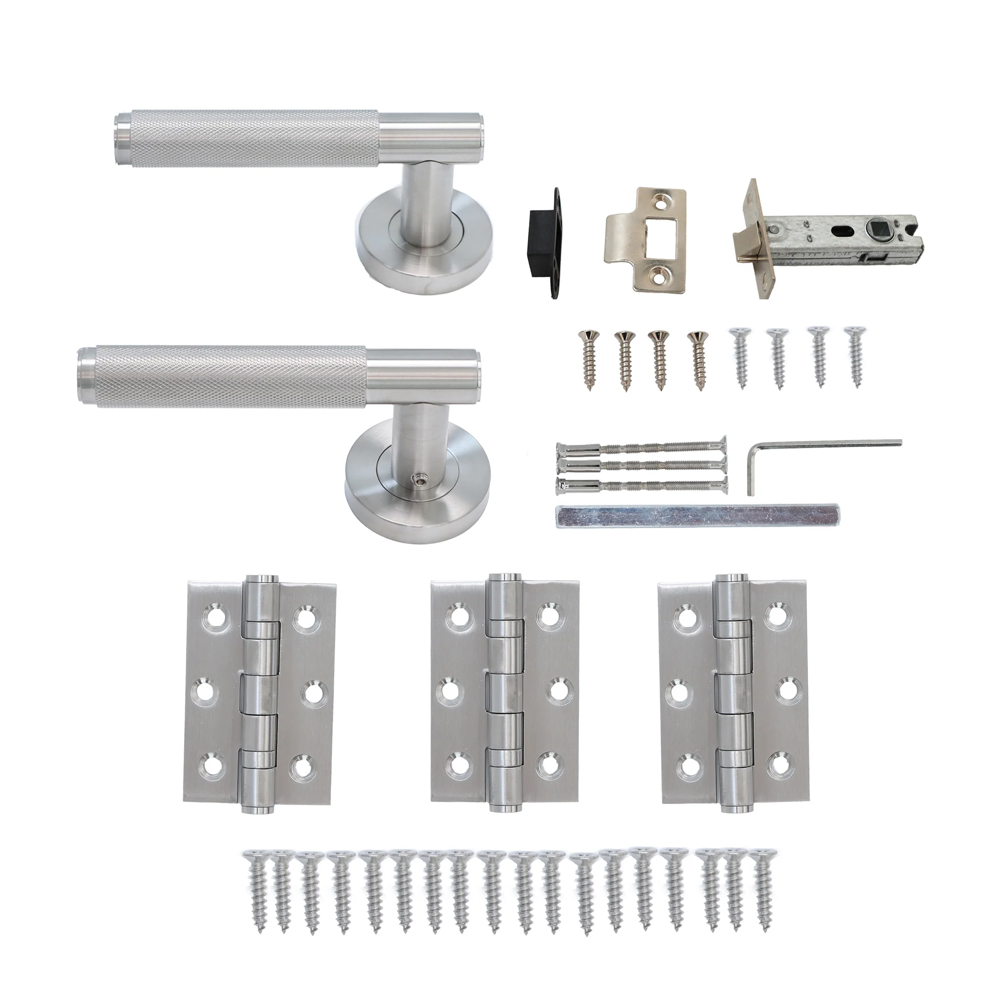 Knurled Lever on Round Rose Door Handle Set - Satin Stainless Steel - Image 6