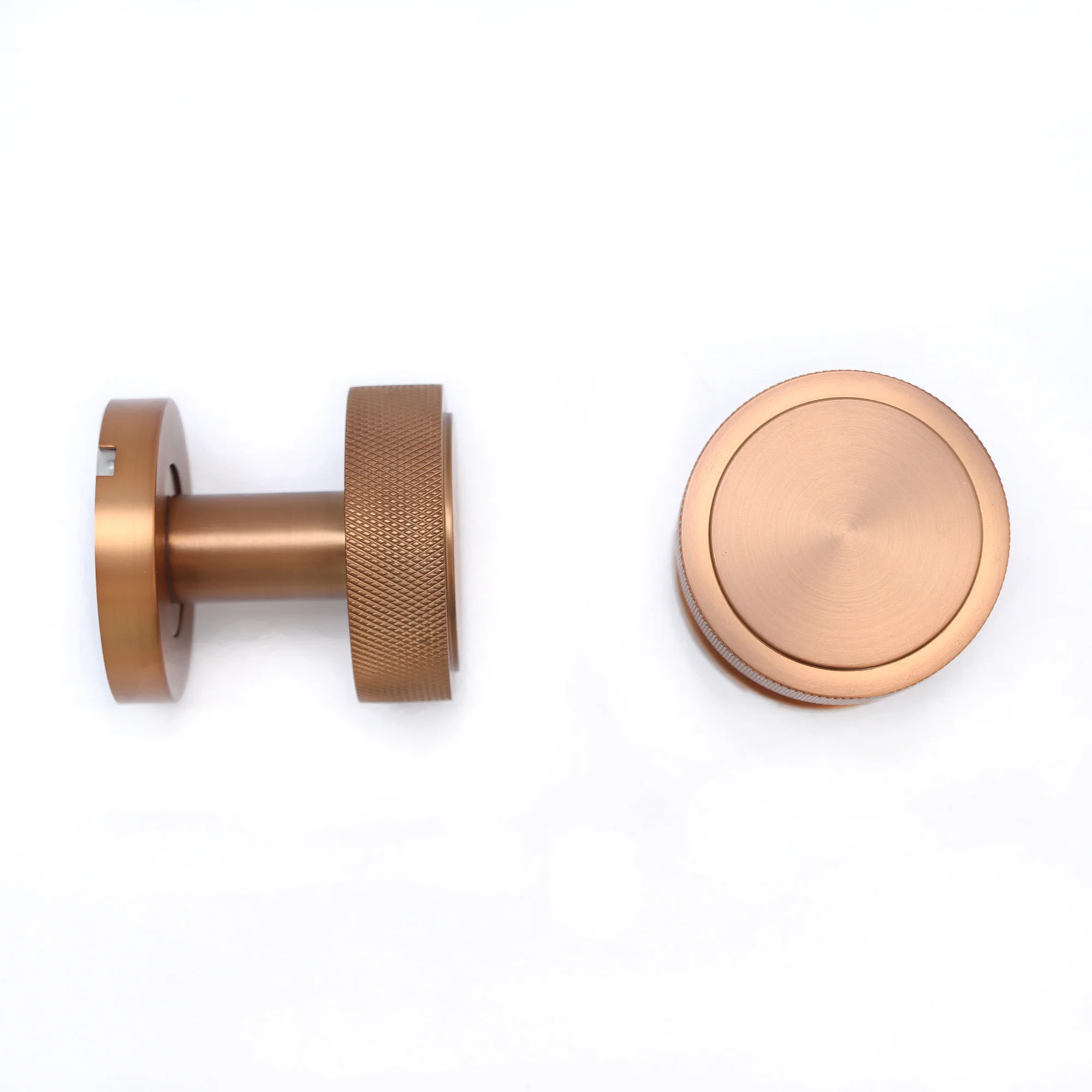 Knurled Round Rose Door Knob Set - Rose Gold - Image 4