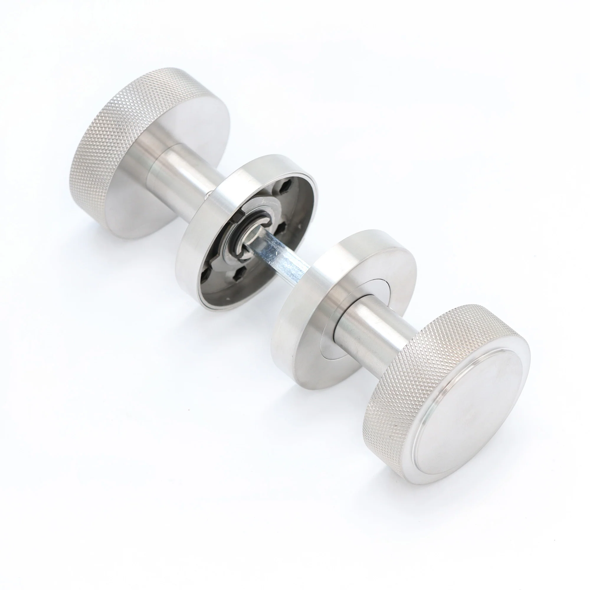 Knurled Round Rose Door Knob Set - Satin Stainless Steel - Image 3