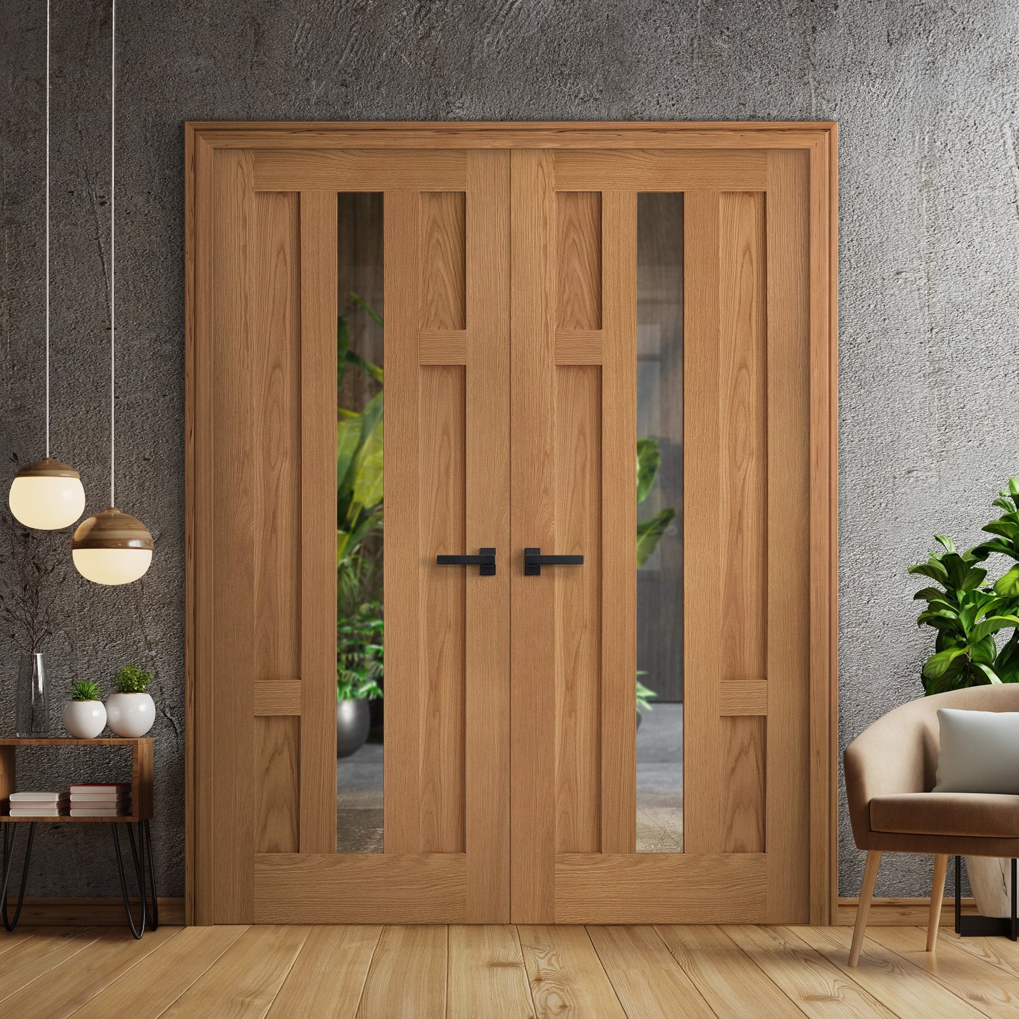 Internal Oak Fully Finished Stamford 4 Panel 1 Light Glazed French Door (121370)