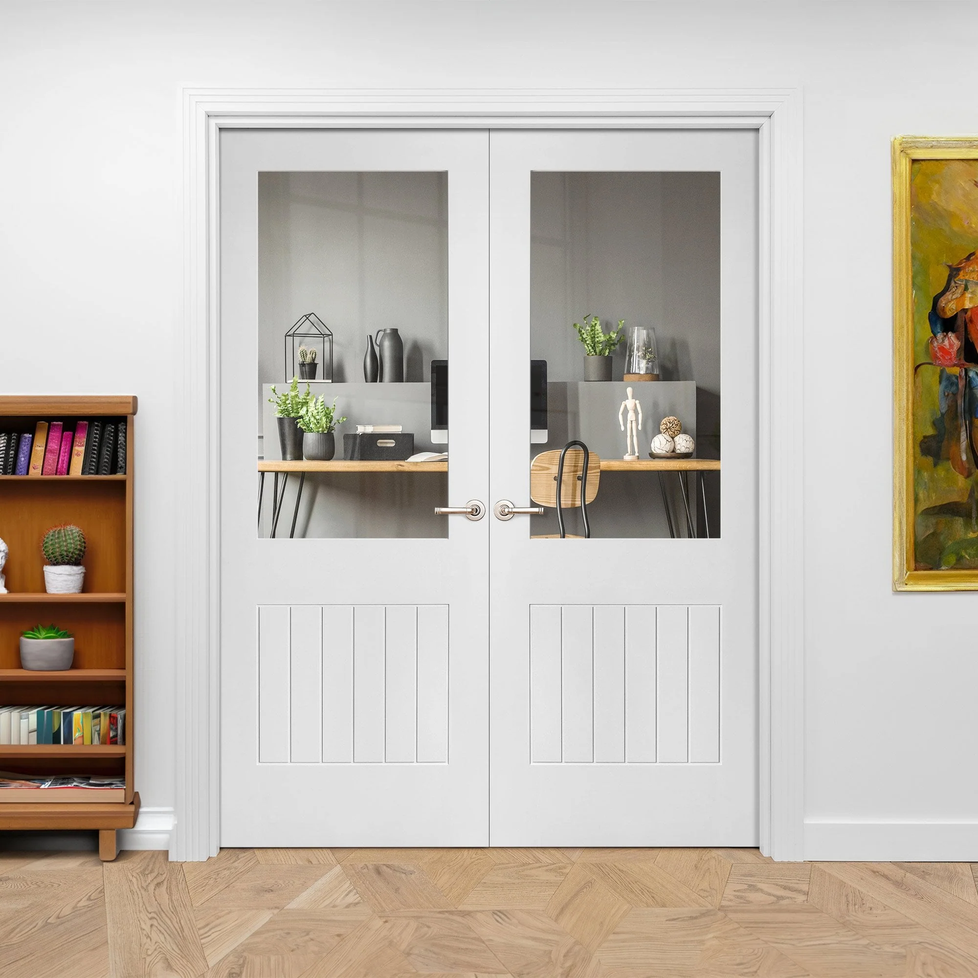 Internal White Primed Cottage 1 Panel 1 Light Clear Glass French Door (121409) - Image 3