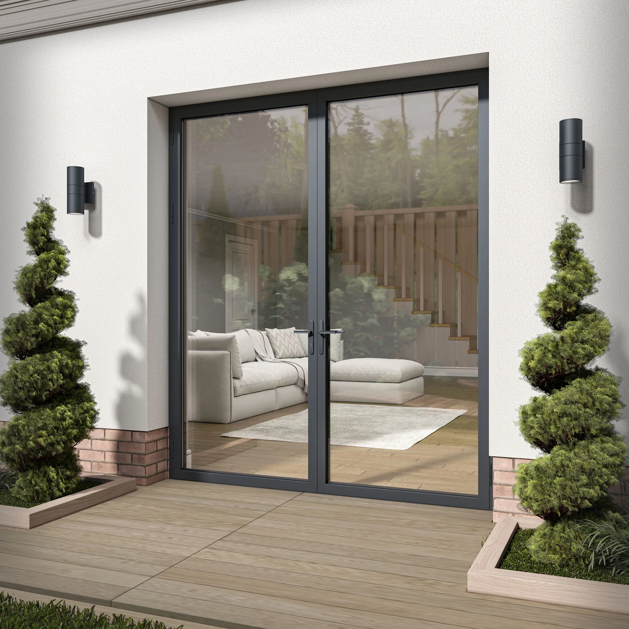 Matt Black Aluminium External Clear Glass French Patio Door - Image 4