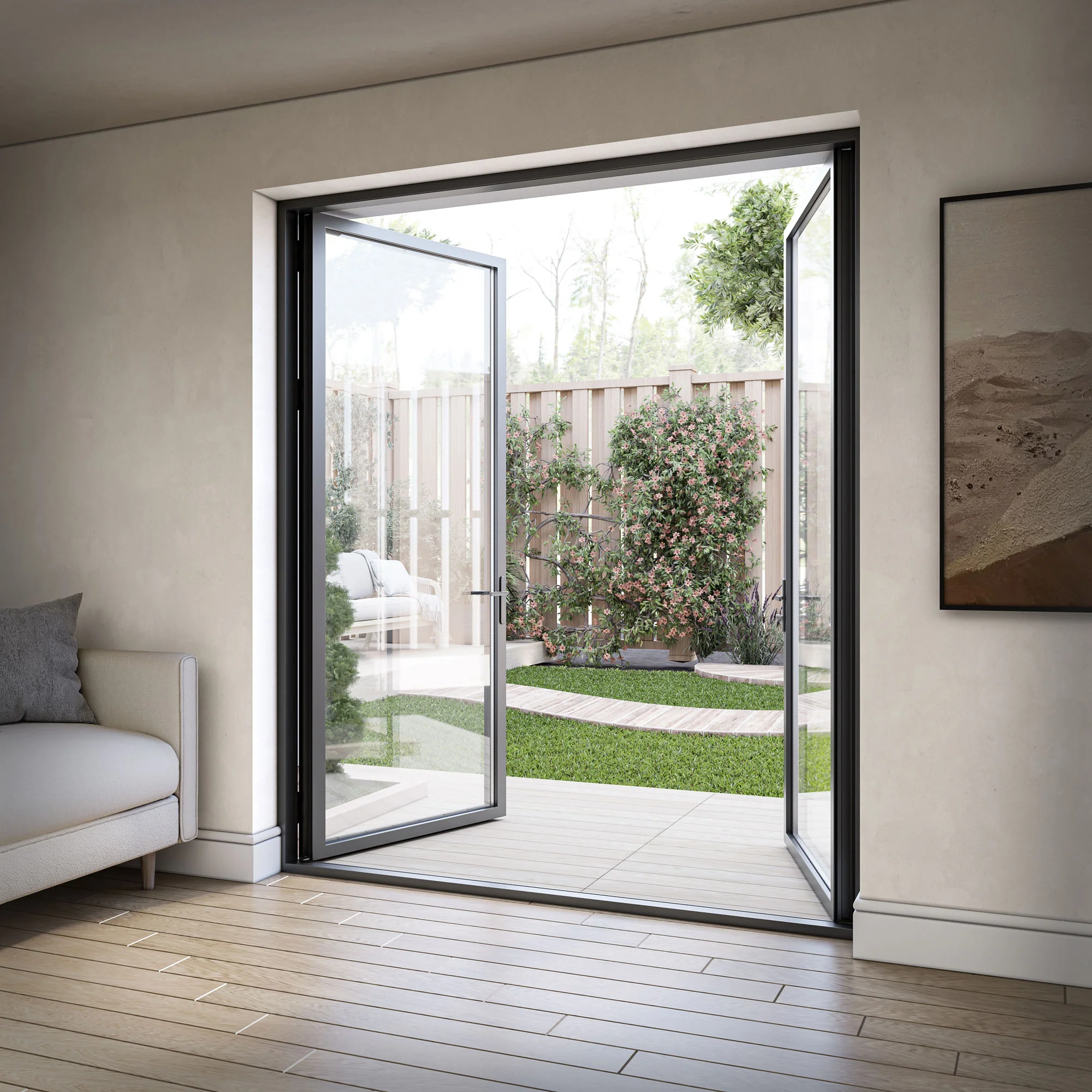 Matt Black Aluminium External Clear Glass French Patio Door - Image 7