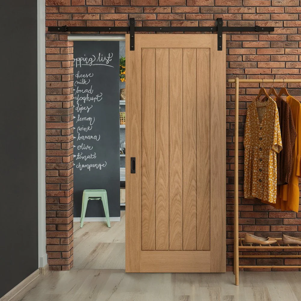 Oak Internal Unfinished Farley Sliding Door - Black Face Mounted