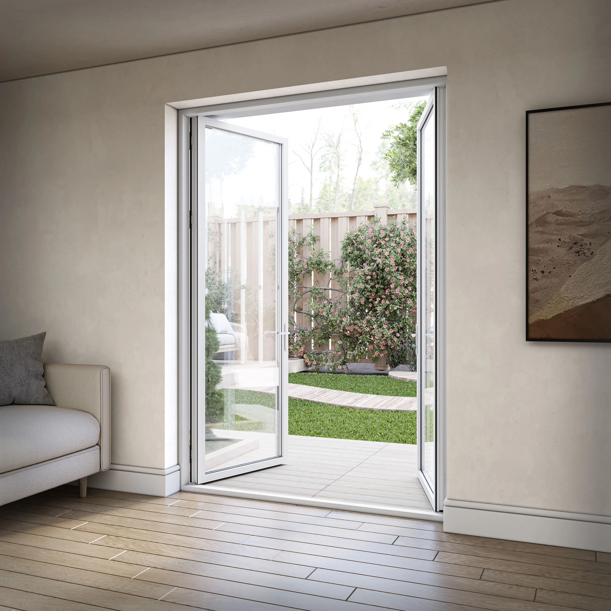 White Aluminium External Clear Glass French Patio Door - Image 12