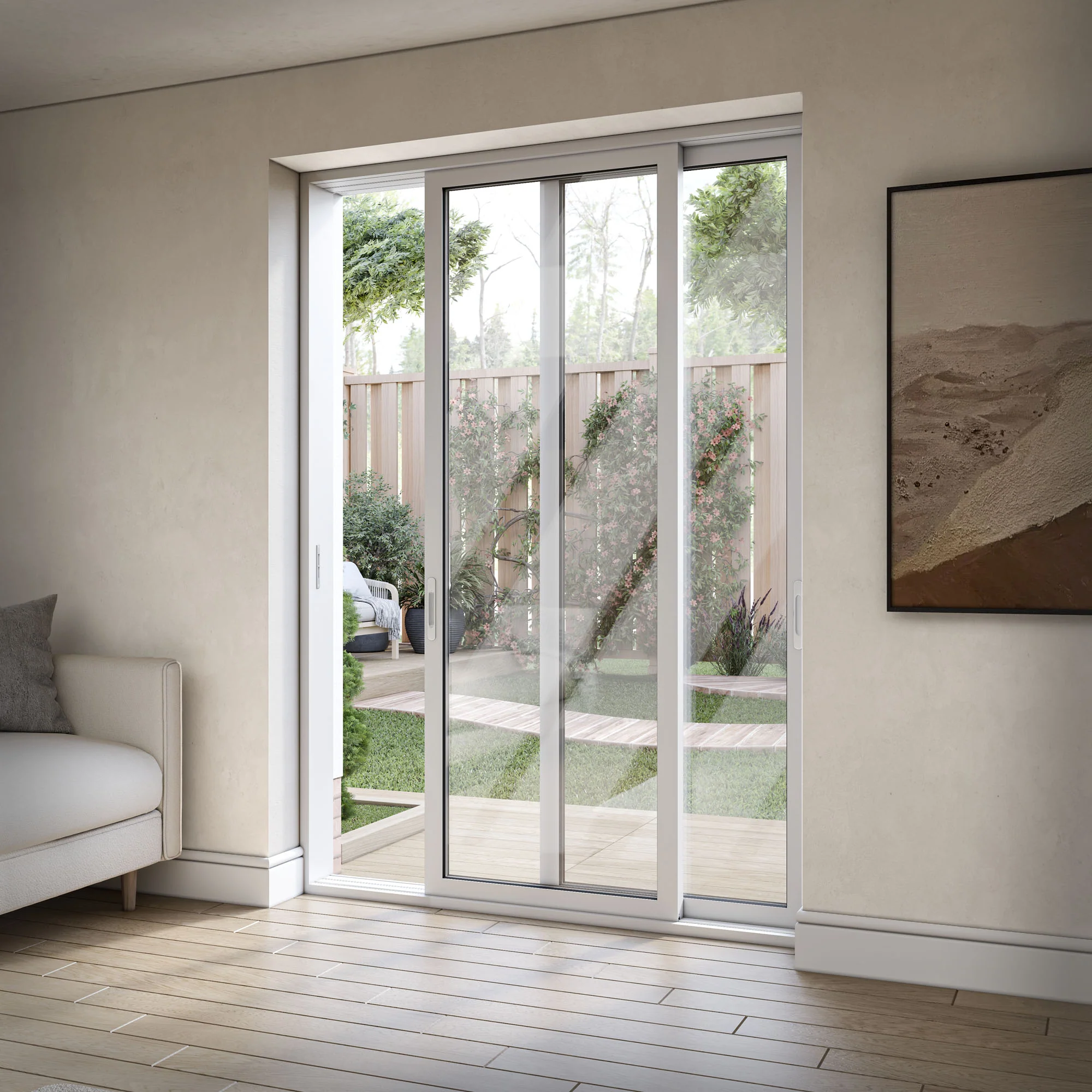 White Aluminium External Clear Glass Sliding Patio Door - Image 4