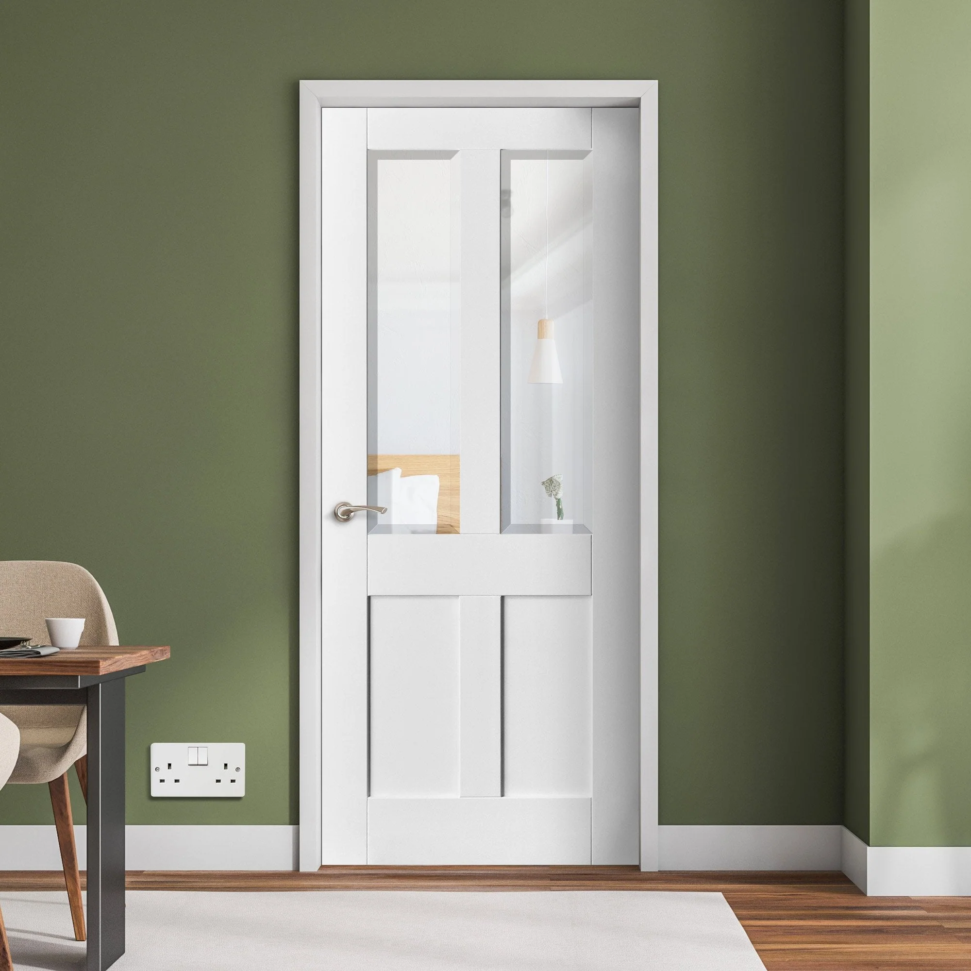 White Internal Primed Berkeley 4 Panel 2 Light Clear Bevelled Glass Made-to-Measure Door - Image 4