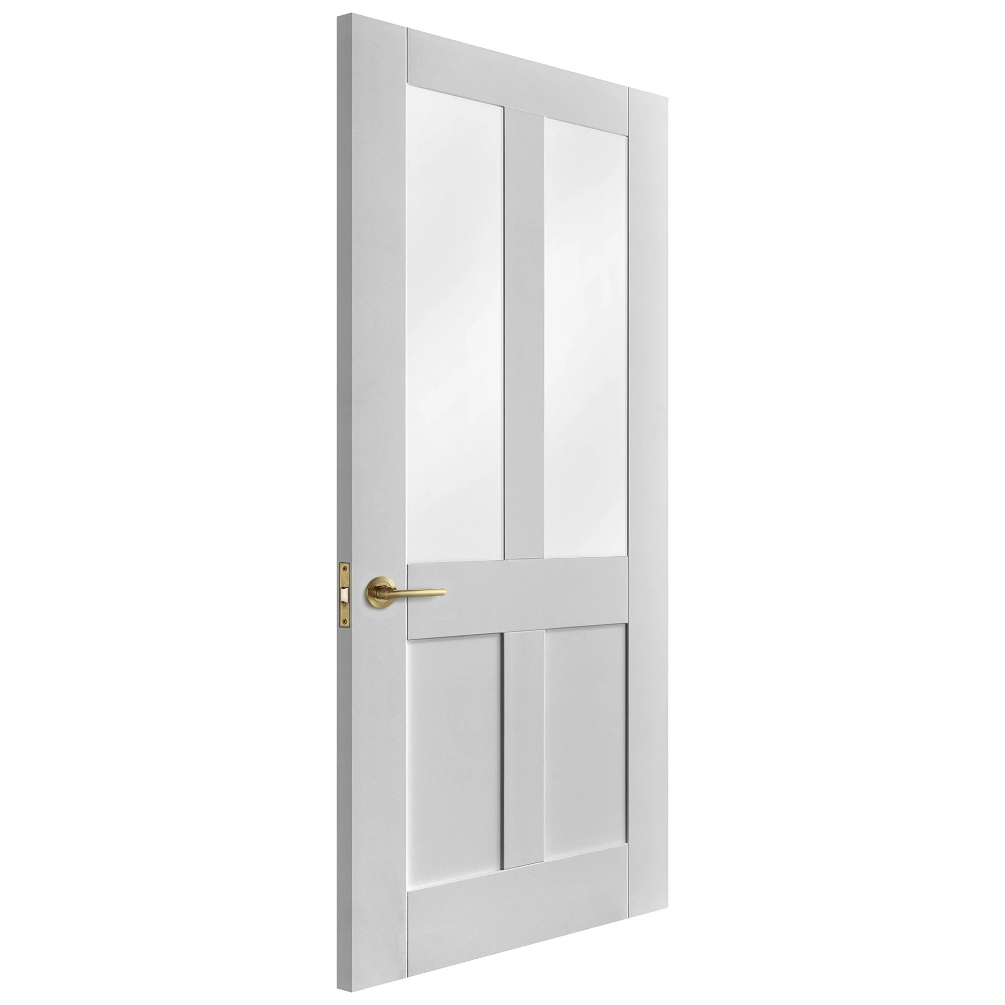 White Internal Primed Flat Victorian Shaker 2 Panel 2 Light Obscure Glass Door - Image 2
