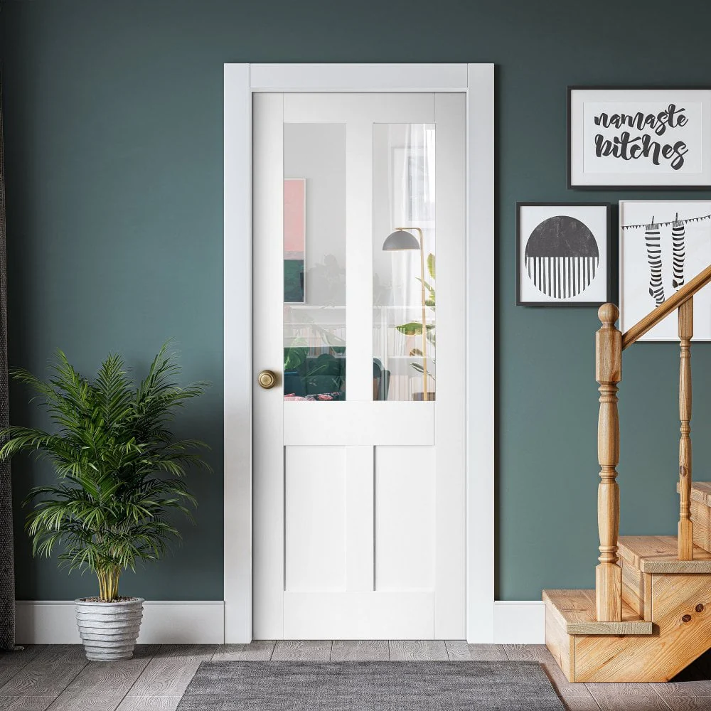 White Internal Primed Victorian 2 Panel 2 Light Clear Glass Made-to-Measure Door - Image 5